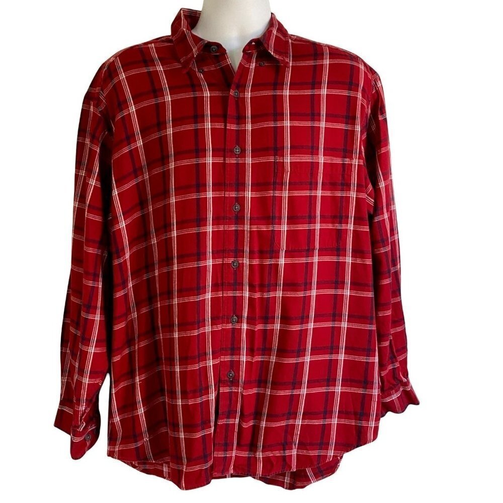 Eddie Bauer Long Sleeve Red Cotton Button Down Shirt Mens Large